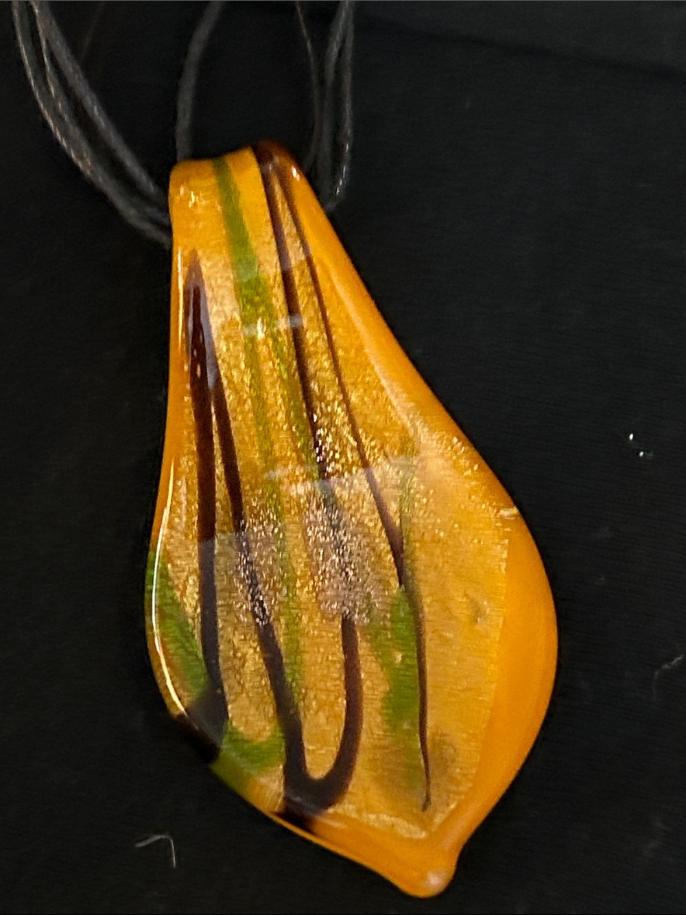 Handmade Murano Glass Pendant Necklace - Black Multi-Strand Cord image 2